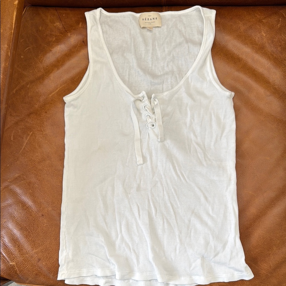 Sezane White Tie Front Fitted Tank Top
